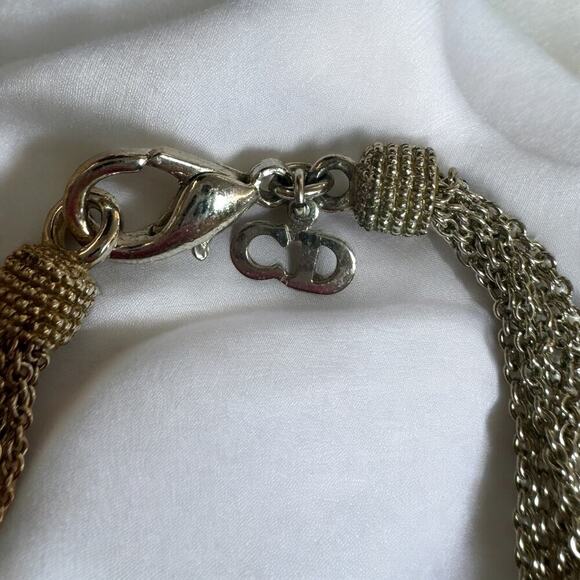 DIOR Multi-Chain Link Silver Choker Necklace and Small Rhinestone Charm Necklace - Picture 10 of 16